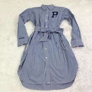 Polo Ralph Lauren long sleeve blue white striped shirt Dress embroidered